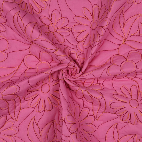 Katoen Quilted - Flower - Roze