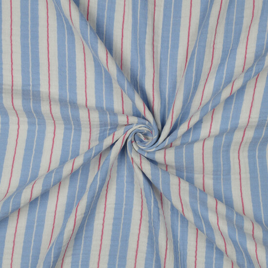 Tetra - Yarn Dyed Stripes - Blauw-Ecru-Fuchsia