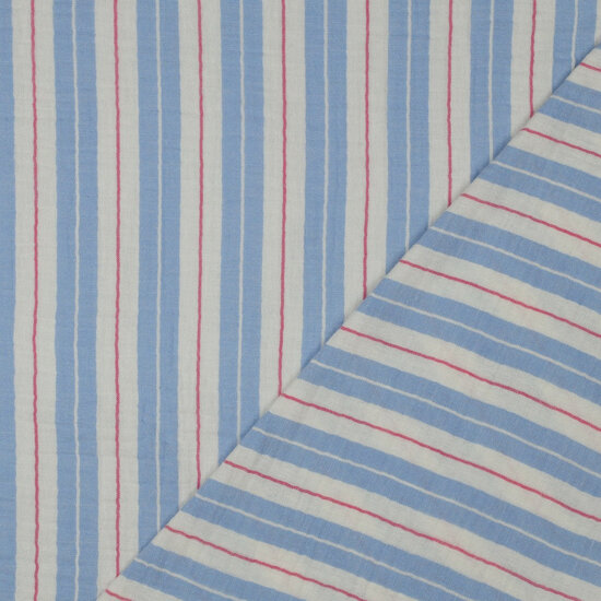 Tetra - Yarn Dyed Stripes - Blauw-Ecru-Fuchsia