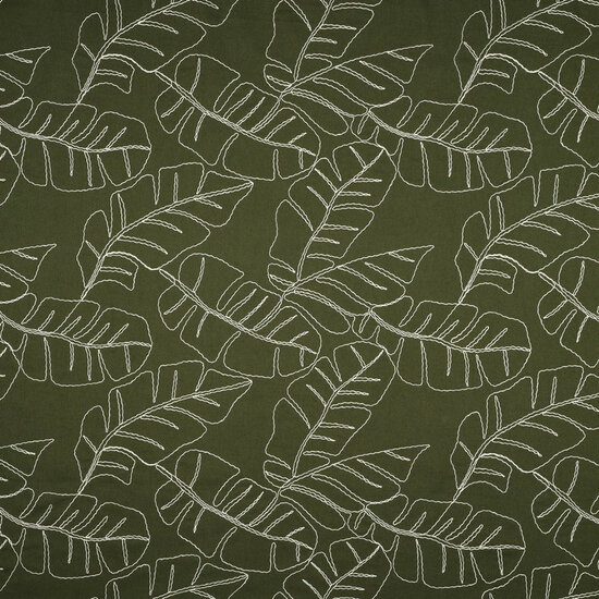 Viscose Linnen - Embroidery Leaves - Bosgroen