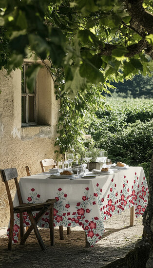 Viscose Linnen - One-Side Border Flowers - Ecru