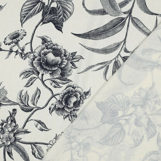 Viscose Linnen - Navy Flowers - Ecru