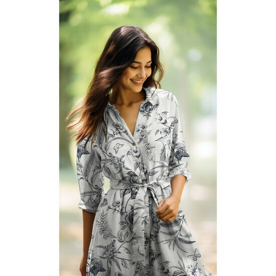 Viscose Linnen - Navy Flowers - Ecru