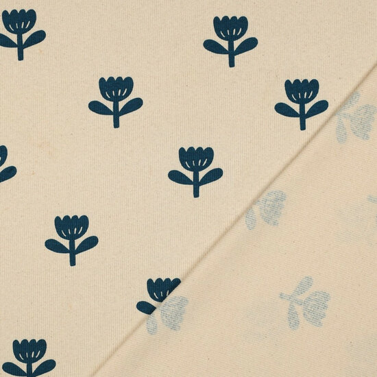 Rib Jersey - Flowers - Beige-Petrol