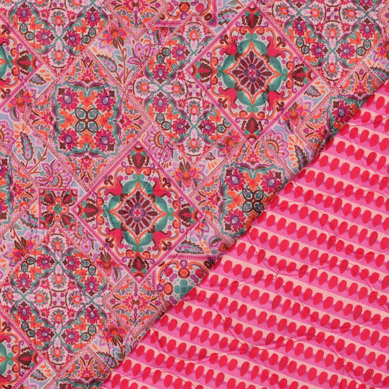 Katoen Quilted - Patchwork Double Face - Roze