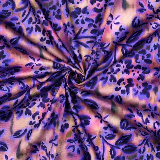 Katoen Satijn - Flowers - Paars