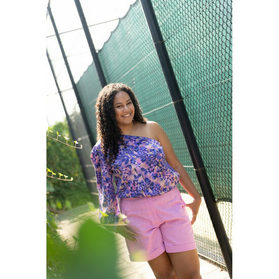 Katoen Satijn - Flowers - Paars