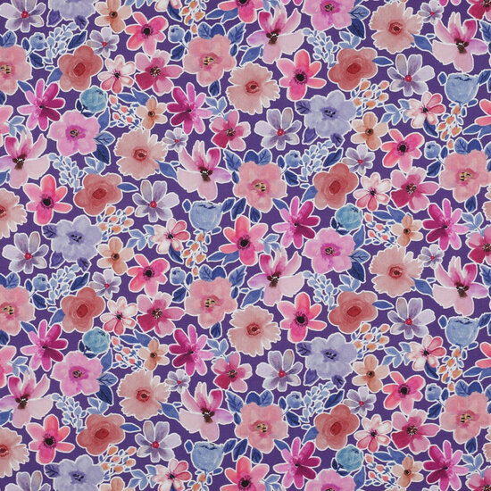 Poplin - Flowers - Paars