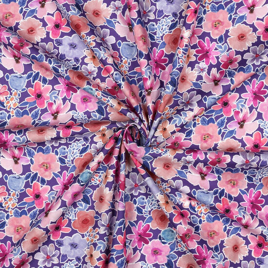 Poplin - Flowers - Paars