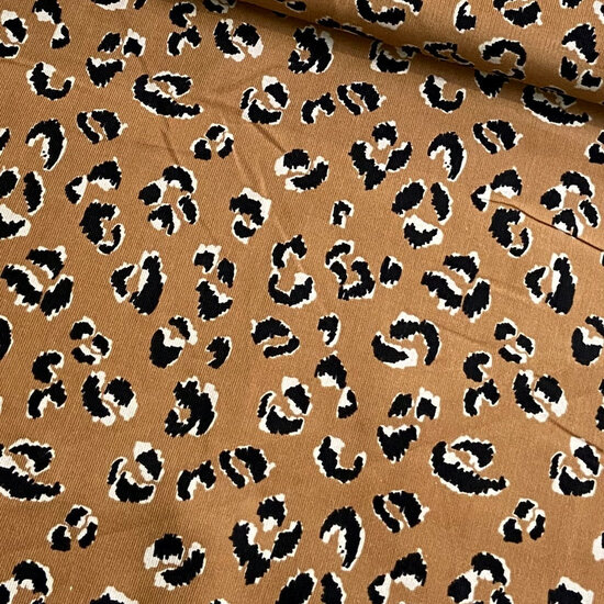 Ribfluweel - Leopard - Bruin
