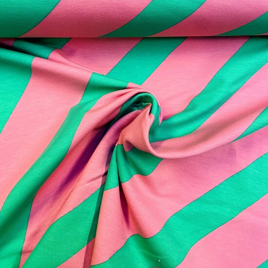 French Terry - Stripes - Groen-Roze