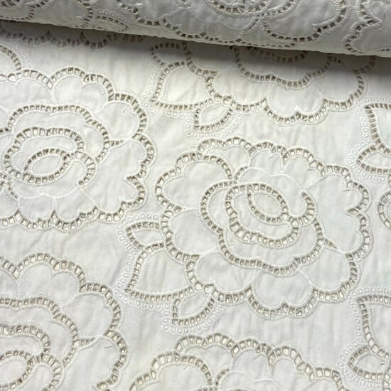 Jeans - Geborduurde Bloemen - Ecru