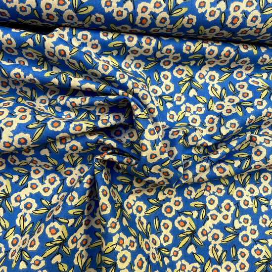 Katoen - Little Flowers - Blauw