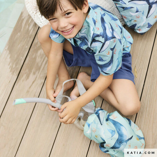 Polyester - Whales &amp; Sea - Blauw