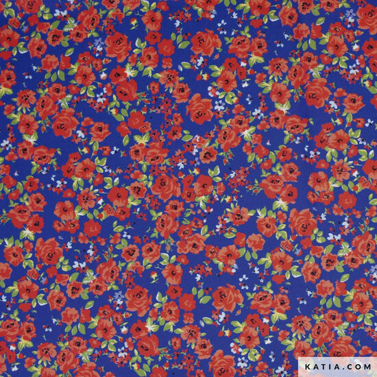 Poplin - Happy Flowers - Blauw