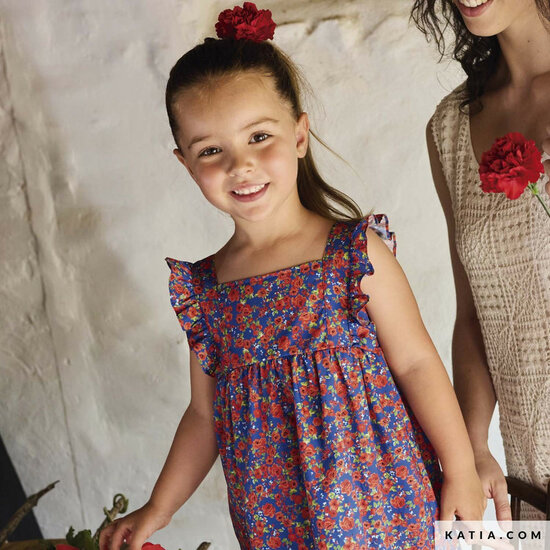 Poplin - Happy Flowers - Blauw