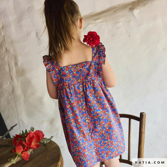 Poplin - Happy Flowers - Blauw