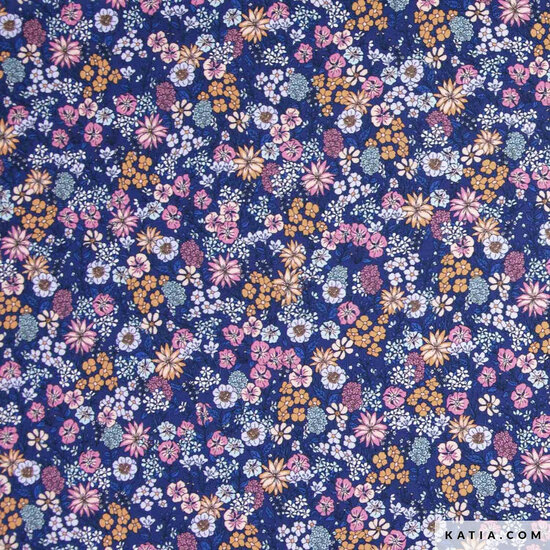 Poplin - Ecuatorian Flowers - Blauw