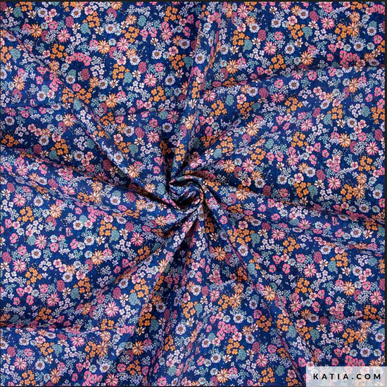 Poplin - Ecuatorian Flowers - Blauw