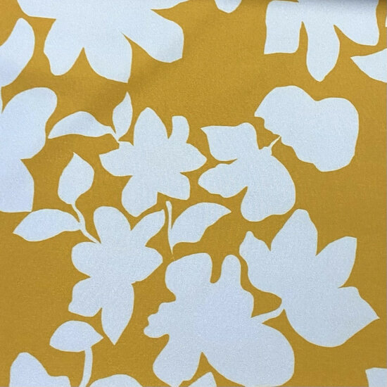 Crepe - Blue Flowers - Geelgroen