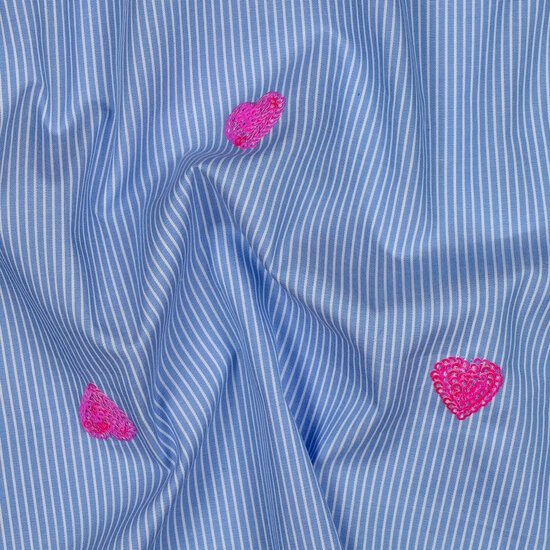 Katoen - Stripes Sequins Hearts - Blauw