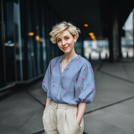 Katoen - Stripes Sequins Hearts - Blauw