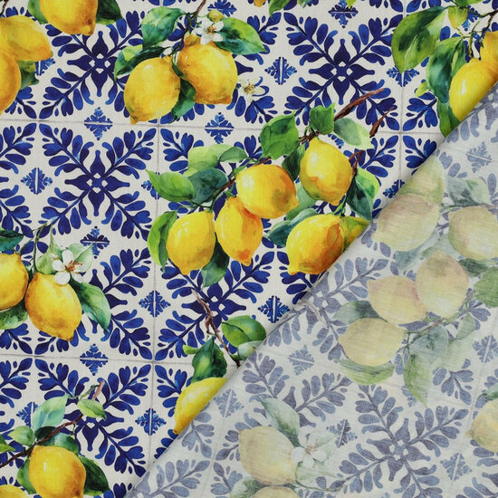Katoen Viscose - Lemons - Wit