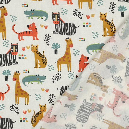 Poplin - Safari Animals - Ecru