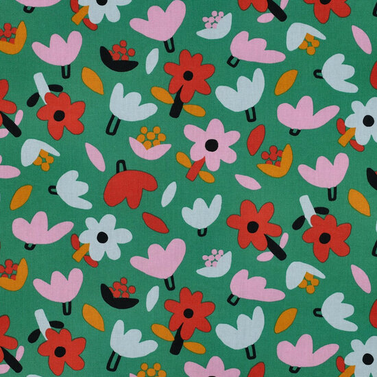 Poplin - Flowers - Groen