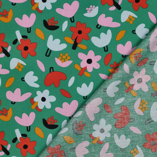 Poplin - Flowers - Groen
