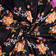 Viscose Jacquard - Stitched Flowers - Zwart