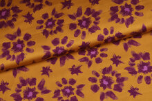 Satijn - Purple Flowers - Okergeel