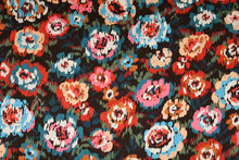 Satijn - Colourful Flowers - Zwart