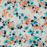 Viscose - Flowers - Koraalblauw