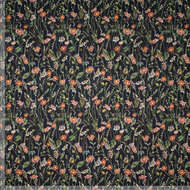 Stretch Katoen Bloemenprint Zwart