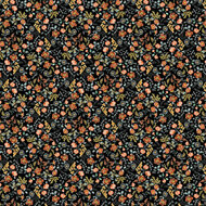 Poplin - Floral - Zwart/Oranje