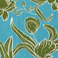Viscose - Groene Bloemen - Aqua