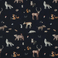 Poplin - Digital Forest Animals - Navy