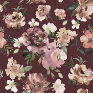 Poplin - Digital Flowers - Bordeaux