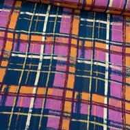 Viscose - Shiny Madras Check - Navy-Oranje-Fuchsia