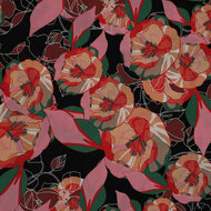 Viscose - Flowers - Zwart