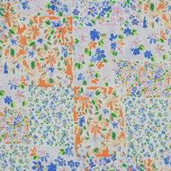 Viscose - Patchwork Flowers - Indigo-Oranje