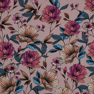 Jersey - Big Flowers - Roze