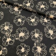 Satijn Voile - Bloemen - Zwart