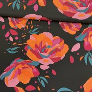 Crepe - Big Flowers - Zwart
