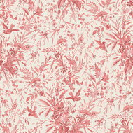 Katoen - Pink-Red Flowers and Birds - Roze