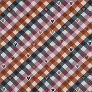 Flanel - Check with Hearts - Mauve-Jeansblauw