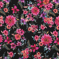 Katoen Satijn - Flowers - Zwart