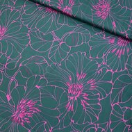Viscose Satijn - Bloemen - Donkergroen