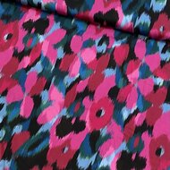 Viscose - Flowers - Roze-Blauw